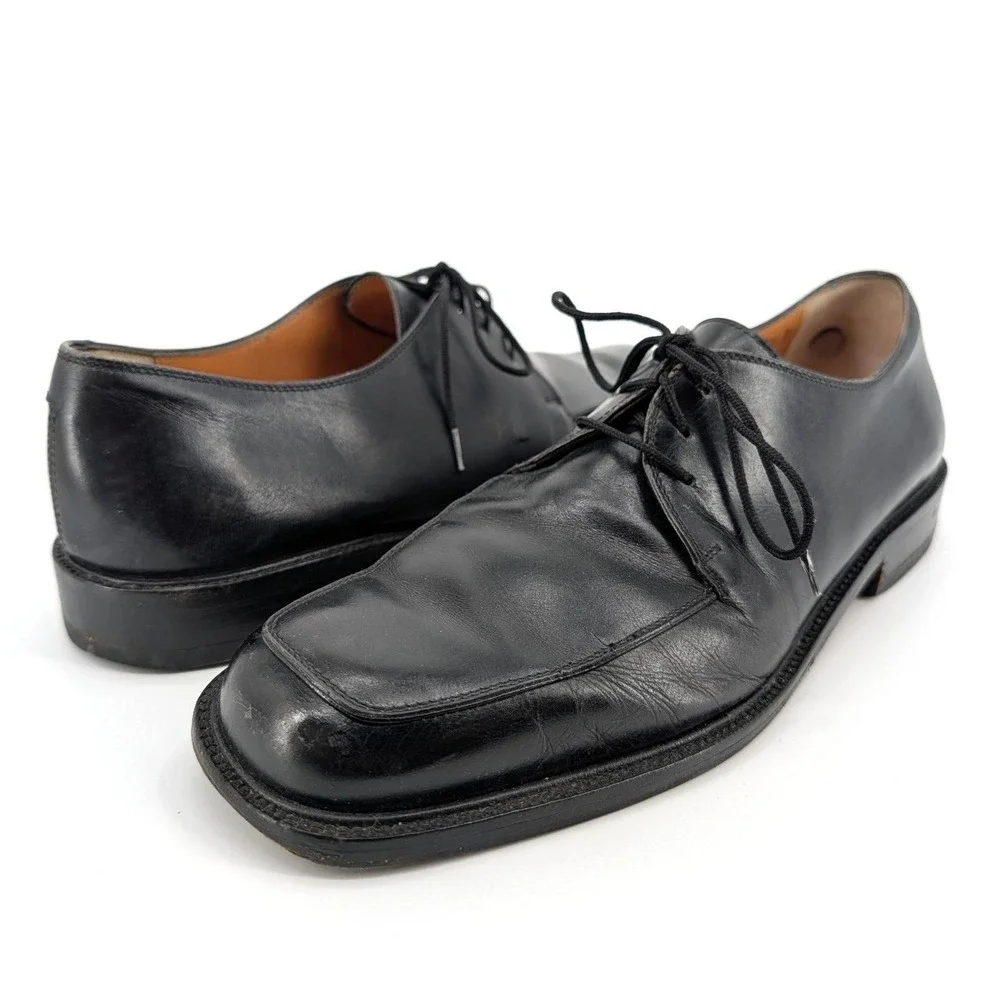 Salvatore Ferragamo Studio Mens Black Leather Oxfords Made in Italy 8.5 D Luxury